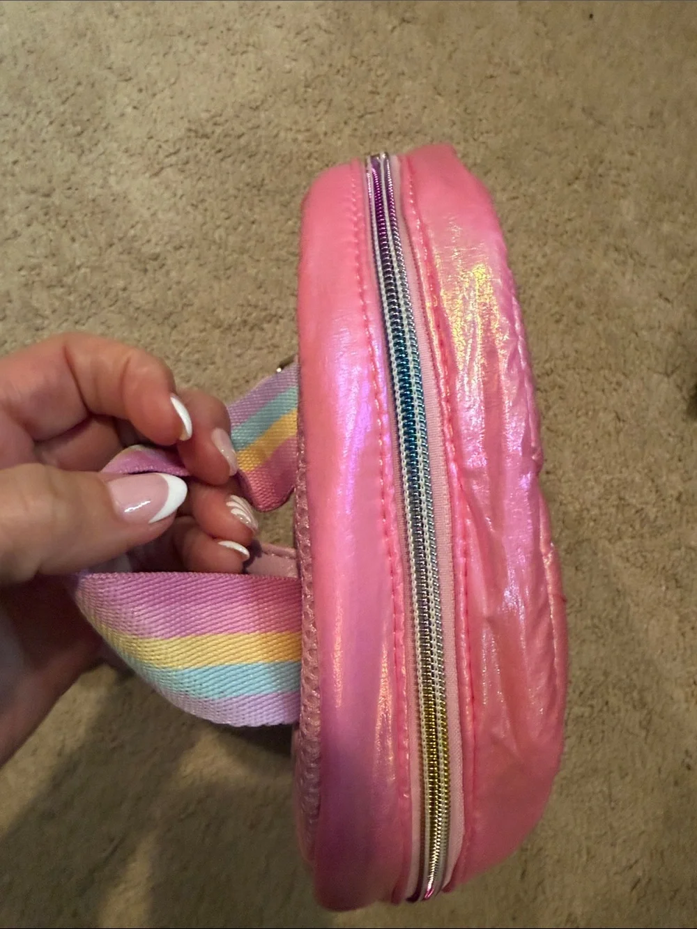 Pink Kids Backpack with 'JUNK' Glitter Patch like new
